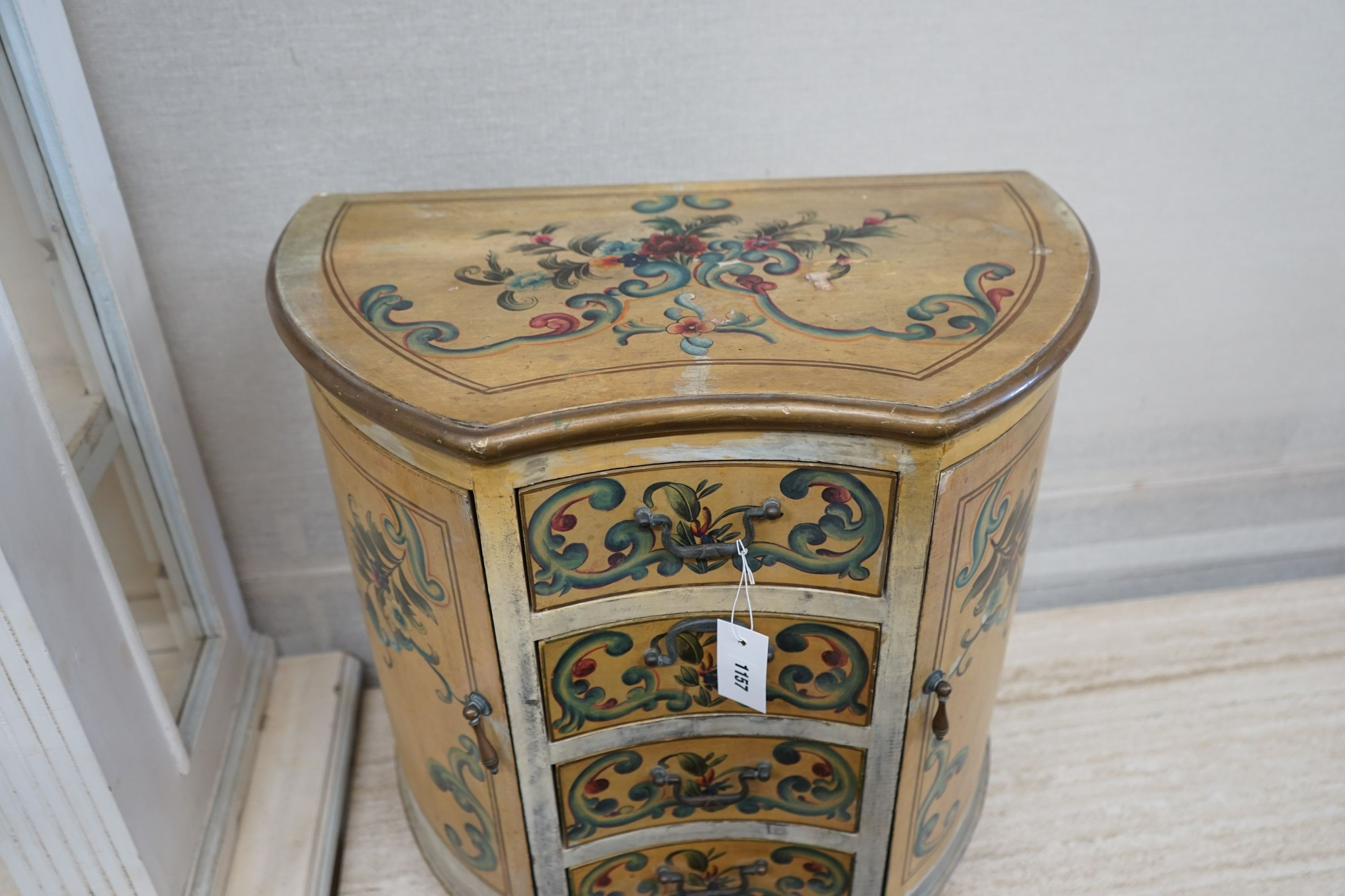 A Venetian style painted miniature commode, width 60cm depth 36cm height 61cm